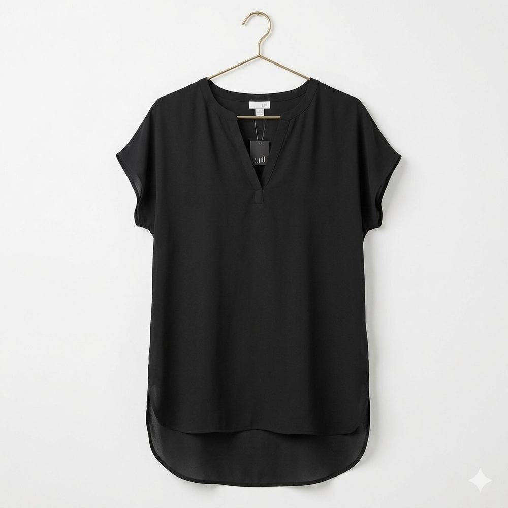 NWT J Jill Black Tunic Top Size XS Semi Sheer  Cap Sleeves
